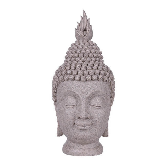 Sandstone Buddha Head - The Buddha Decor