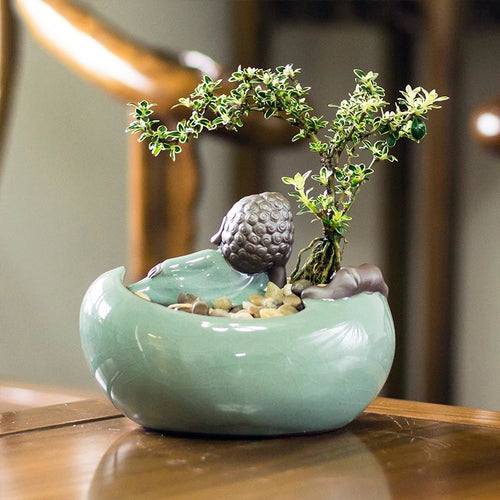 Mini Monk Under The Tree Buddha Flower Pot - The Buddha Decor
