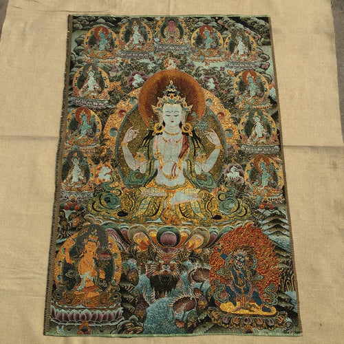 Thangka Silk Embroidery Brocade Buddha Tapestry - The Buddha Decor