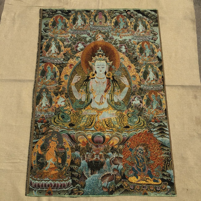 Thangka Silk Embroidery Brocade Buddha Tapestry - The Buddha Decor