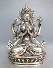 Load image into Gallery viewer, 5.5&quot; Tibet Silver Bodhisattva Four-armed Buddha Statue - The Buddha Decor