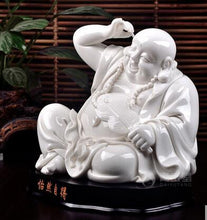 Load image into Gallery viewer, White Porcelain Pot-bellied Laughing Buddha Statue - The Buddha Decor