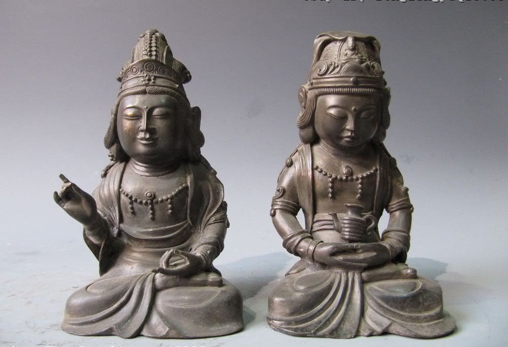 Pure Copper Bodhisattva Buddha Statue Pair - The Buddha Decor